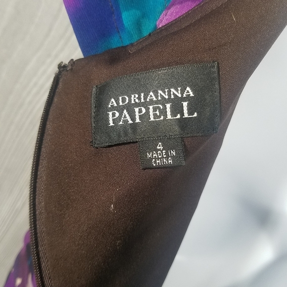 Adrianna Papell Dress Size 4 Multi Color Tiered Pleated Floral Sheath Cocktail - Picture 6 of 9